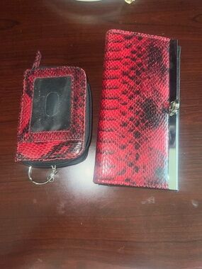 Red Snakeskin Wallet and Zip Card Holder Set